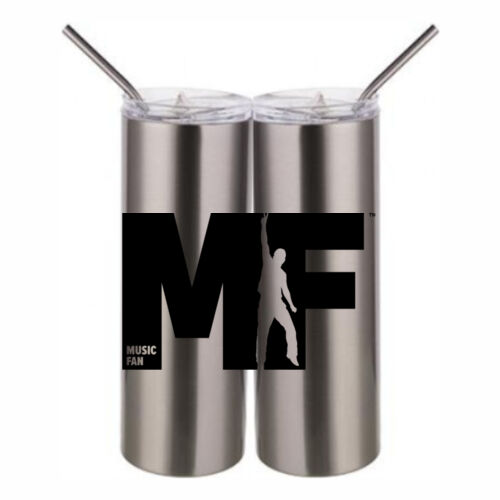 MF - 20 oz Stainless Silver Skinny Tumbler with Stainless Straw and Lid Thumbnail